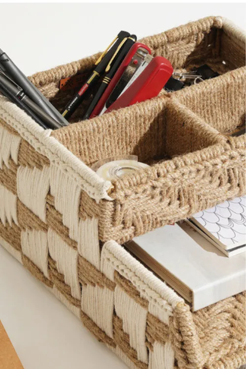 Sirohi Handwoven Jute & Cotton Wfh Desk Organizer | Brown & White