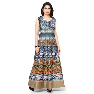 SKY GLOBAL Multi-Color Banglori Silk Printed Semi-Stitched Gown. ( Sky_Gown_1017)