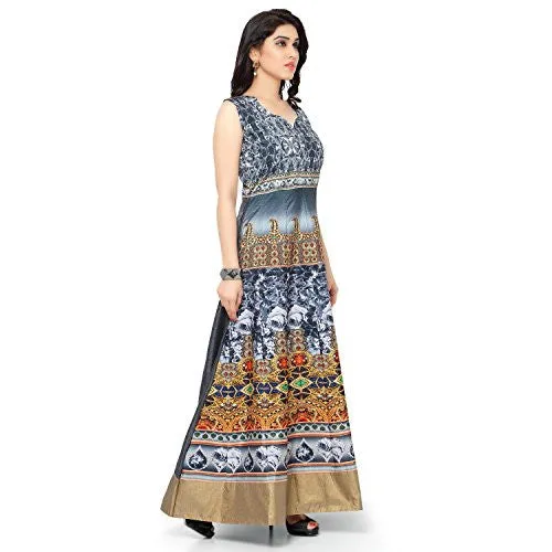 SKY GLOBAL Multi-Color Banglori Silk Printed Semi-Stitched Gown. ( Sky_Gown_1017)