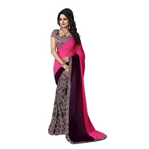 SKY GLOBAL Women's Gerogette Saree with Unstitched Blouse (Multi Coloured_Saree_2187)