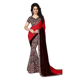 SKY GLOBAL Women's Gerogette Saree with Unstitched Blouse (Multi Coloured_Saree_2188)