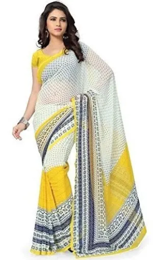 SKY GLOBAL Women's Gerogette Saree with Unstitched Blouse (Multi Coloured_Saree_2190)