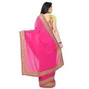 SKY GLOBAL Women's Gerogette Saree with Unstitched Blouse (Pink _Saree_2157)