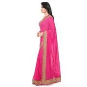 SKY GLOBAL Women's Gerogette Saree with Unstitched Blouse (Pink _Saree_2157)