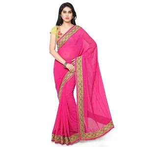 SKY GLOBAL Women's Gerogette Saree with Unstitched Blouse (Pink _Saree_2157)