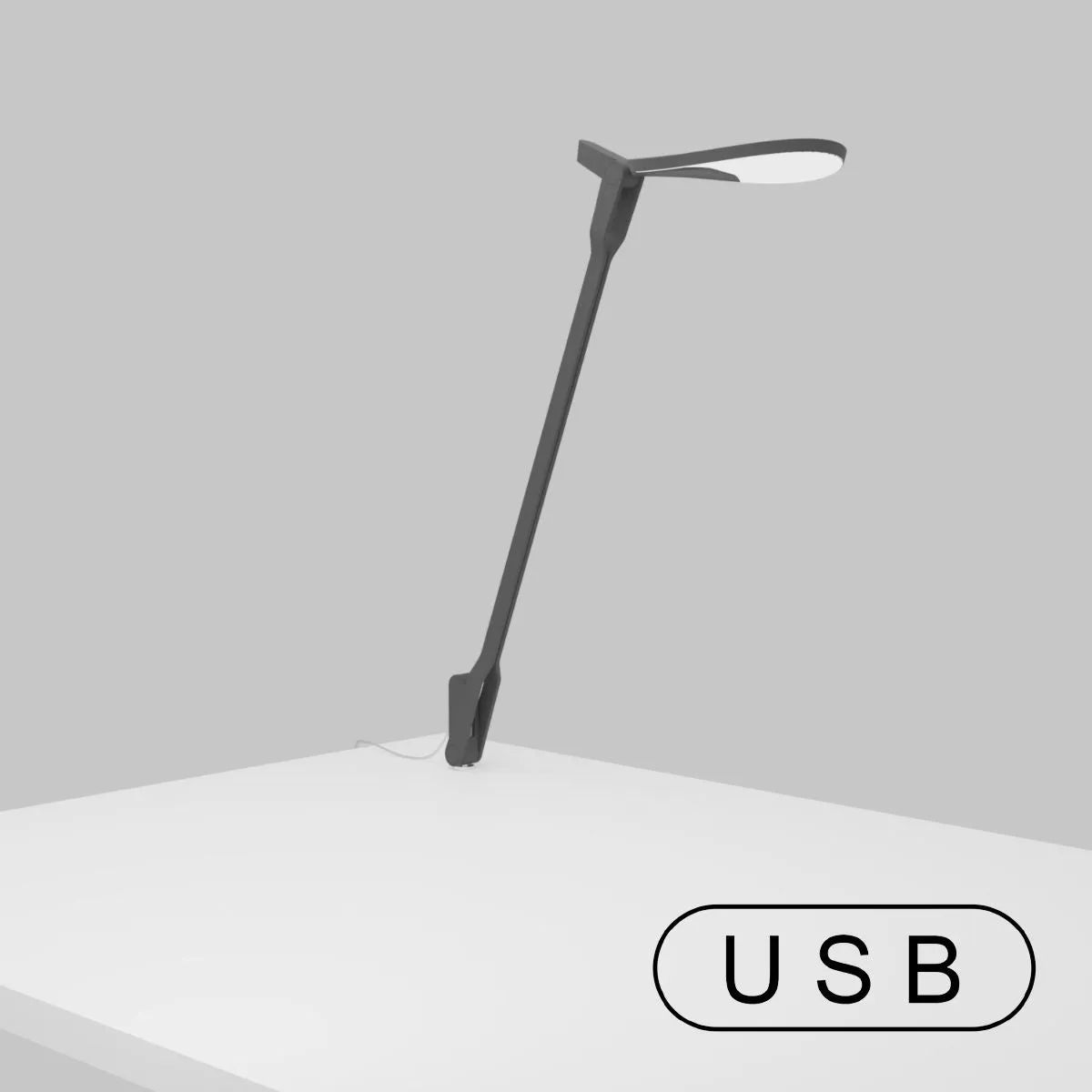 Splitty Matte Gray Contemporary LED Desk Lamp with Through-Table Mount and USB Port