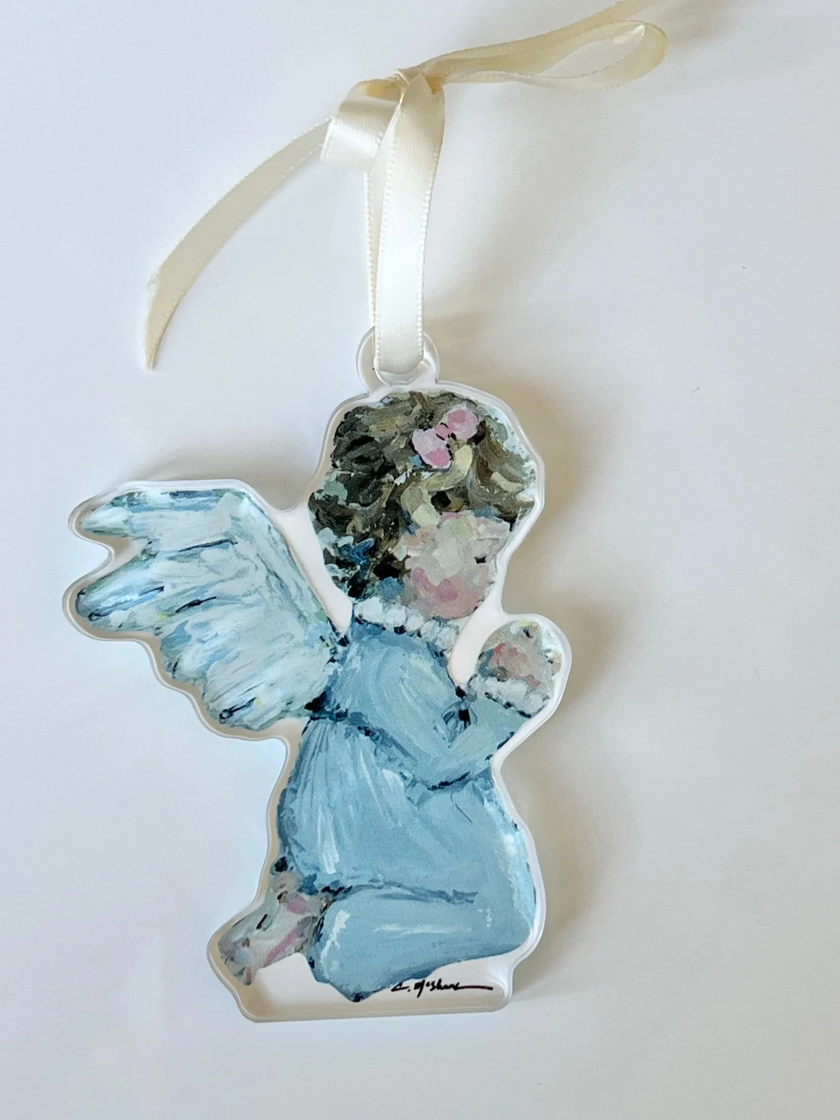 Tiny Wings Brunette Girl Acrylic Ornament