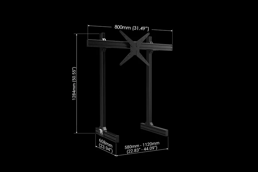 Trak Racer TR8020 Black Aluminium Floor Standing Single Monitor Stand with VESA Mount. 800mm Centre Profile