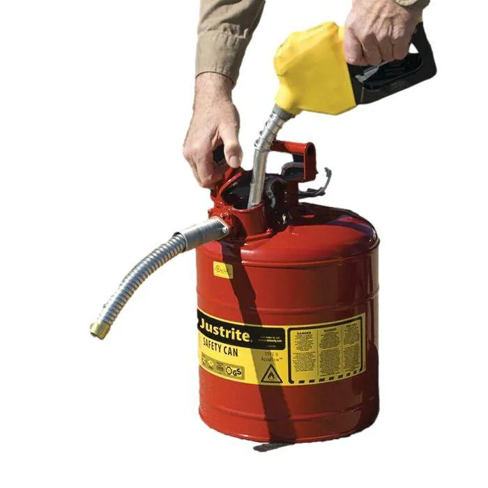 Type 2 AccuFlow Steel Safety Can, 5 Gal, S/S Flame Arrest, 1" Hose,Red