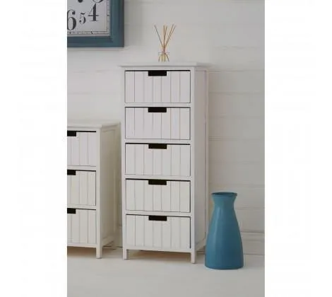 White 5 Drawer Tall Chest