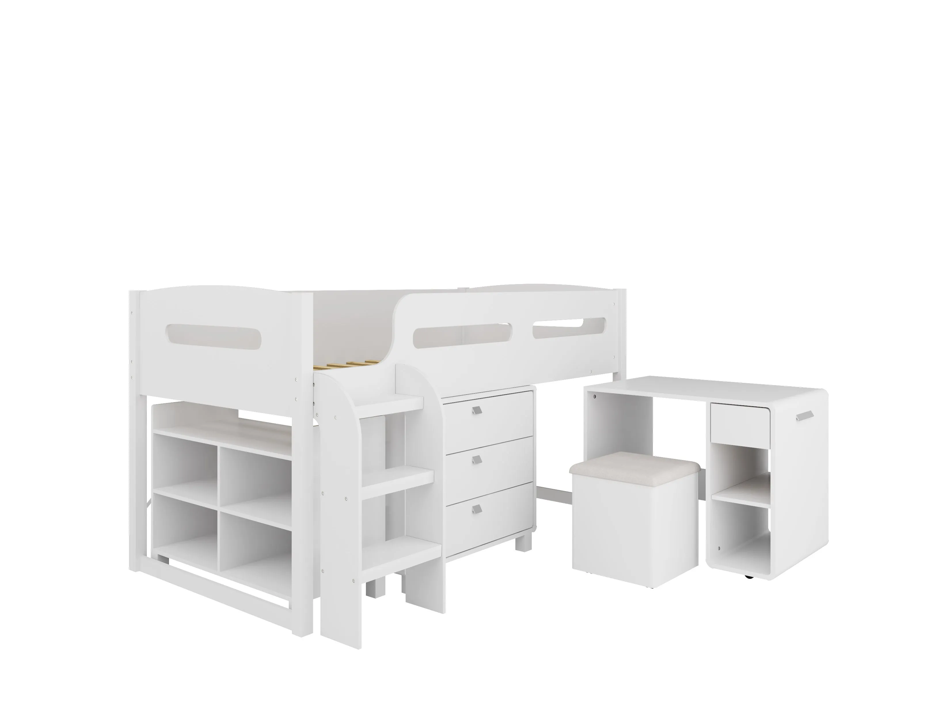 White Twin Loft Bed with Desk